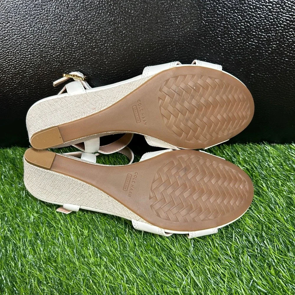 Cole Haan Grand 360 Wedge Sandals Womens size 7 Cream Leather Strappy New